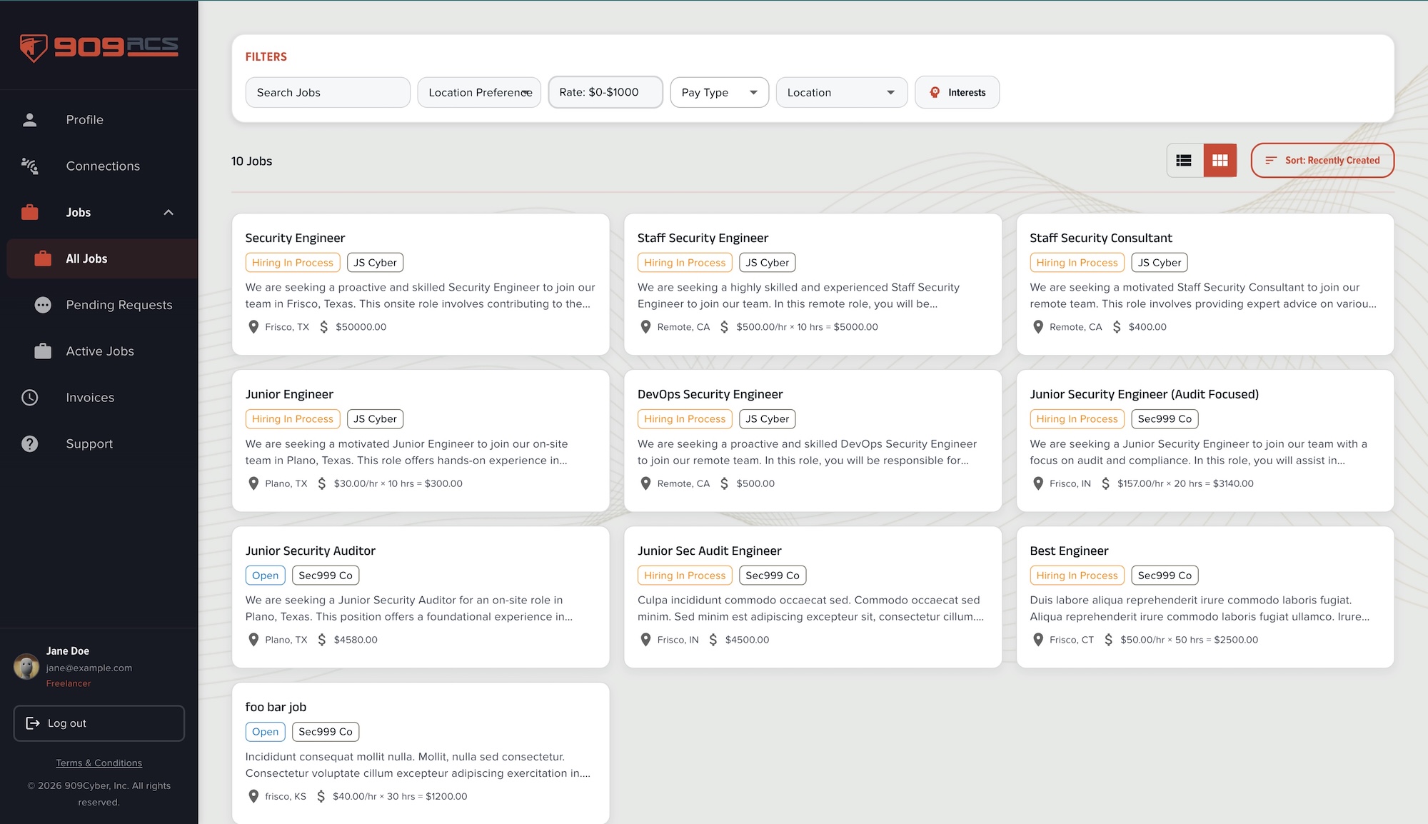 909Select Platform Dashboard for Freelancers