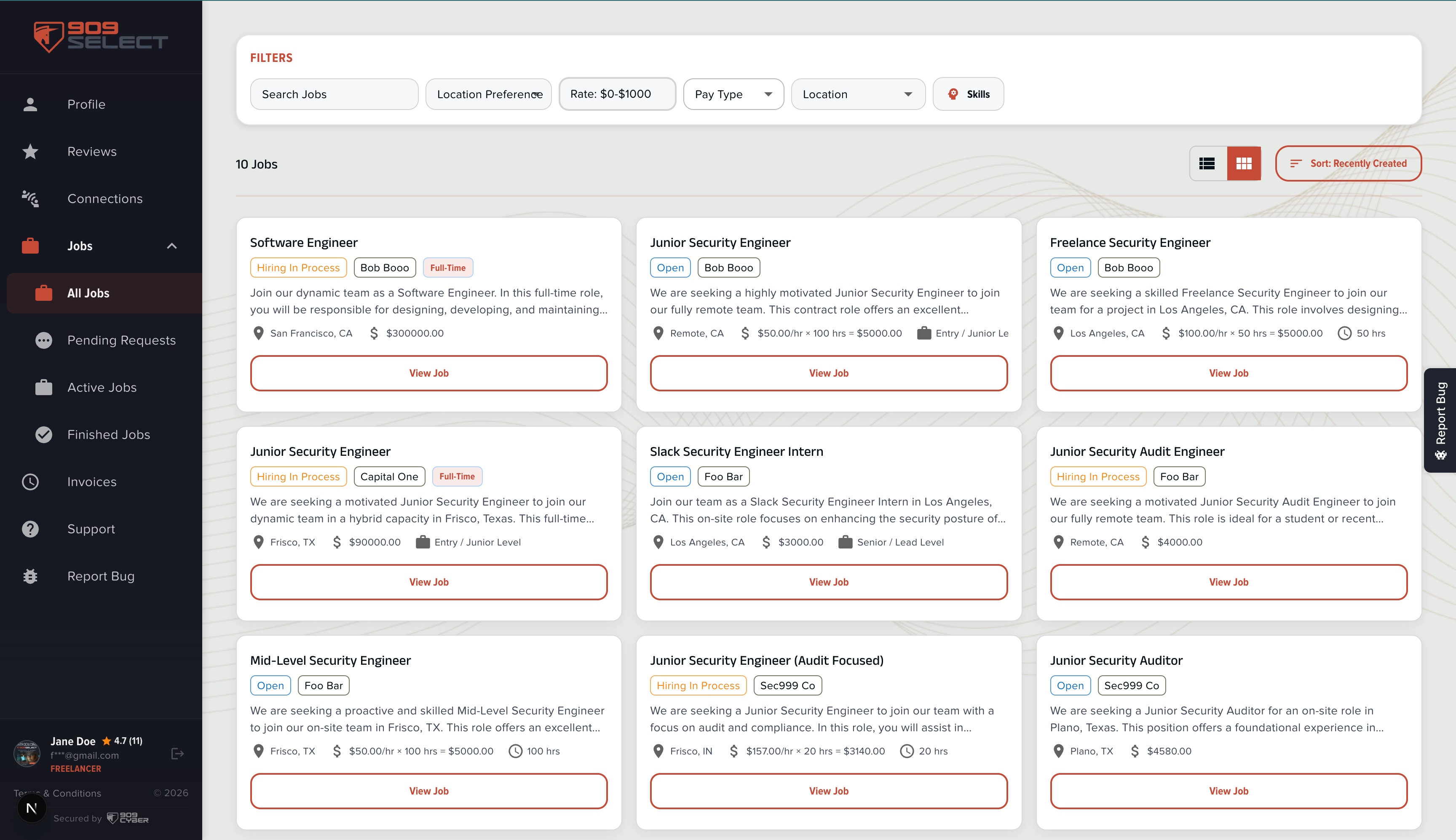 909Select Platform Dashboard for Freelancers